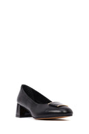 Kadın Siyah Kısa Kalın Topuklu Deri Topuklu Ayakkabı | Derimod