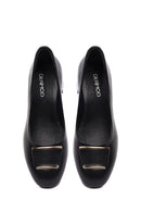 Kadın Siyah Kısa Kalın Topuklu Deri Topuklu Ayakkabı | Derimod