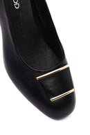 Kadın Siyah Kısa Kalın Topuklu Deri Topuklu Ayakkabı | Derimod