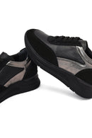 Woman Black Lace-up Wedge Heel Leather Sneaker | Derimod