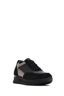 Woman Black Lace-up Wedge Heel Leather Sneaker | Derimod