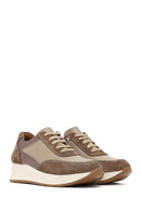 Women's Mink Lace-Up Wedge Heel Leather Sneaker | Derimod