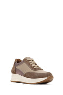 Women's Mink Lace-Up Wedge Heel Leather Sneaker | Derimod