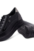 Kadın Siyah Bağcıklı Kalın Tabanlı Deri Sneaker | Derimod