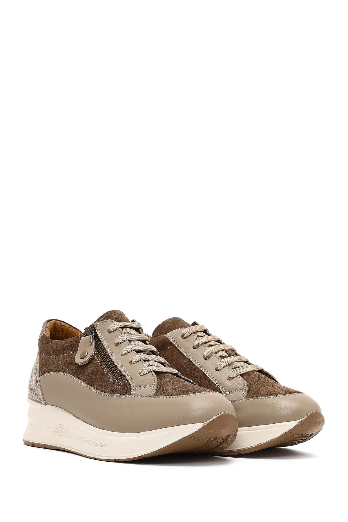 Kadın Vizon Bağcıklı Kalın Tabanlı Deri Sneaker