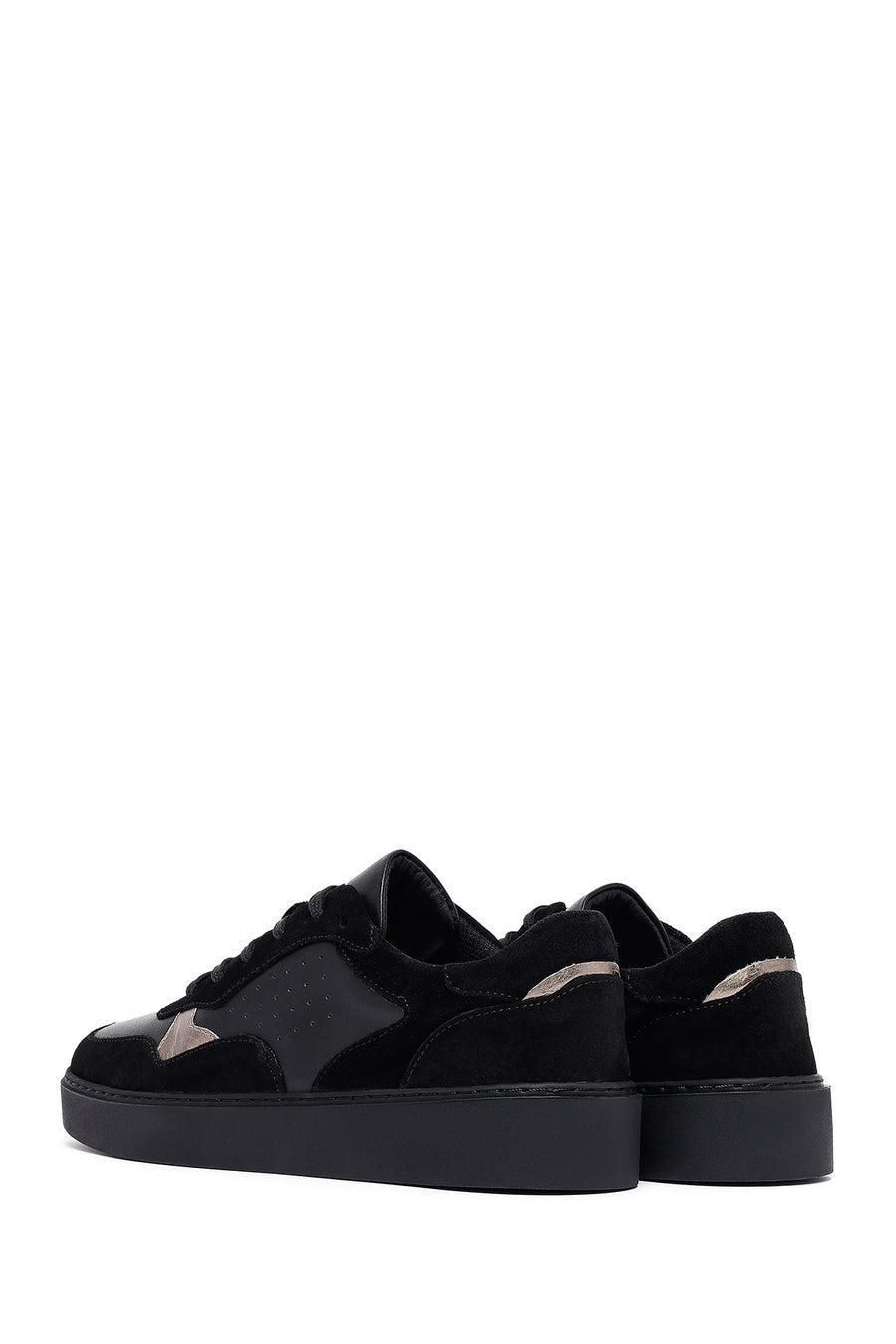 Kadın Siyah Bağcıklı Deri Sneaker