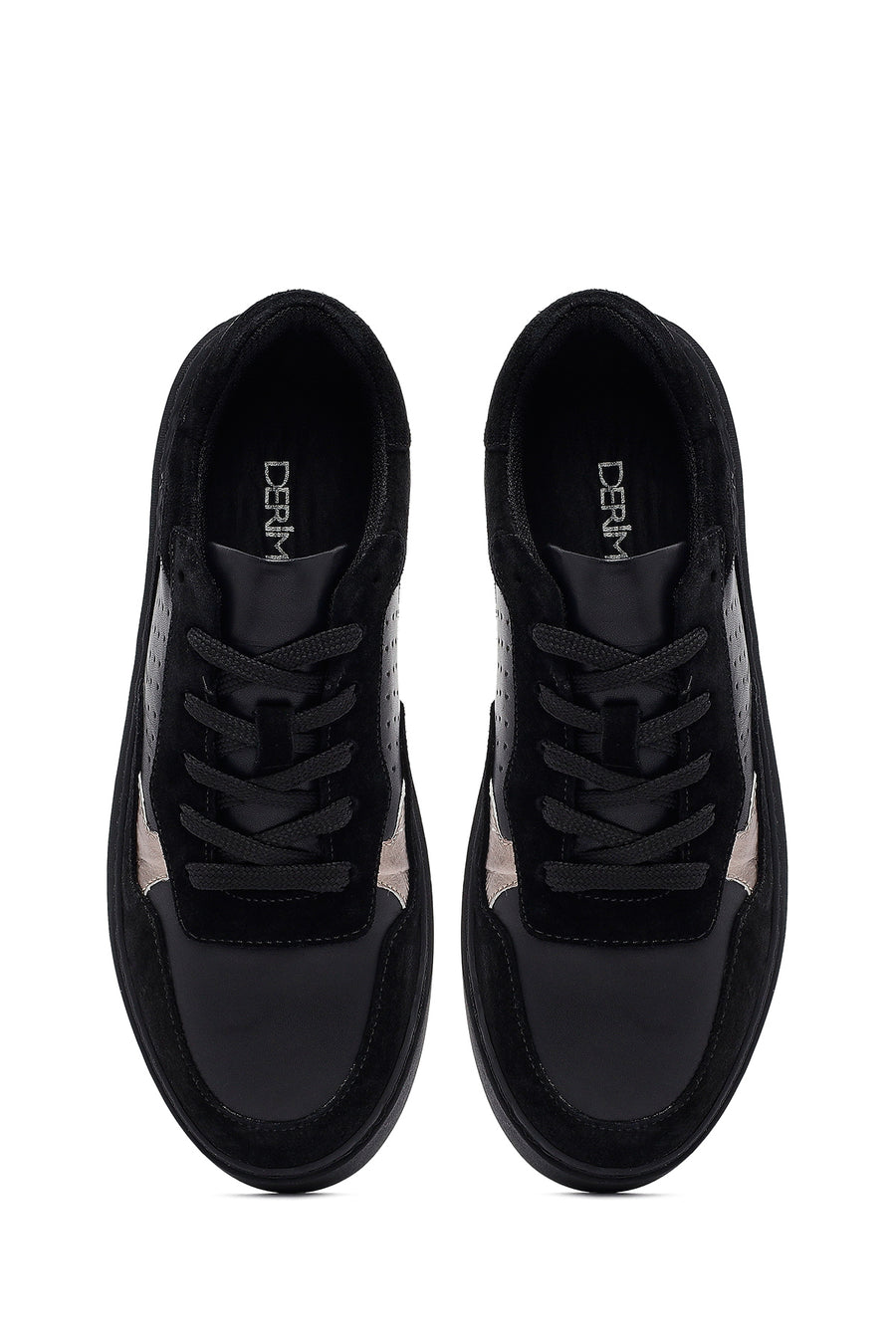 Kadın Siyah Bağcıklı Deri Sneaker