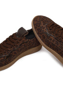 Kadın Kahverengi Bağcıklı Leopar Desenli Süet Deri Sneaker | Derimod