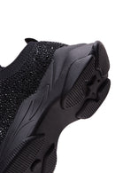 Derimod Zero Kadın Siyah Bağcıklı Kalın Tabanlı Taşlı Kumaş Sneaker | Derimod