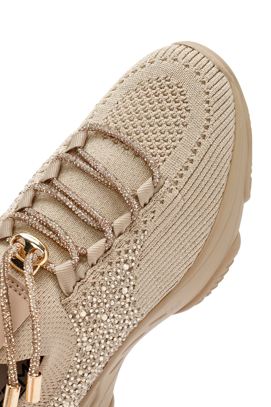 Derimod Zero Women Beige Lace-Up Stone Detailed Fabric Sneaker