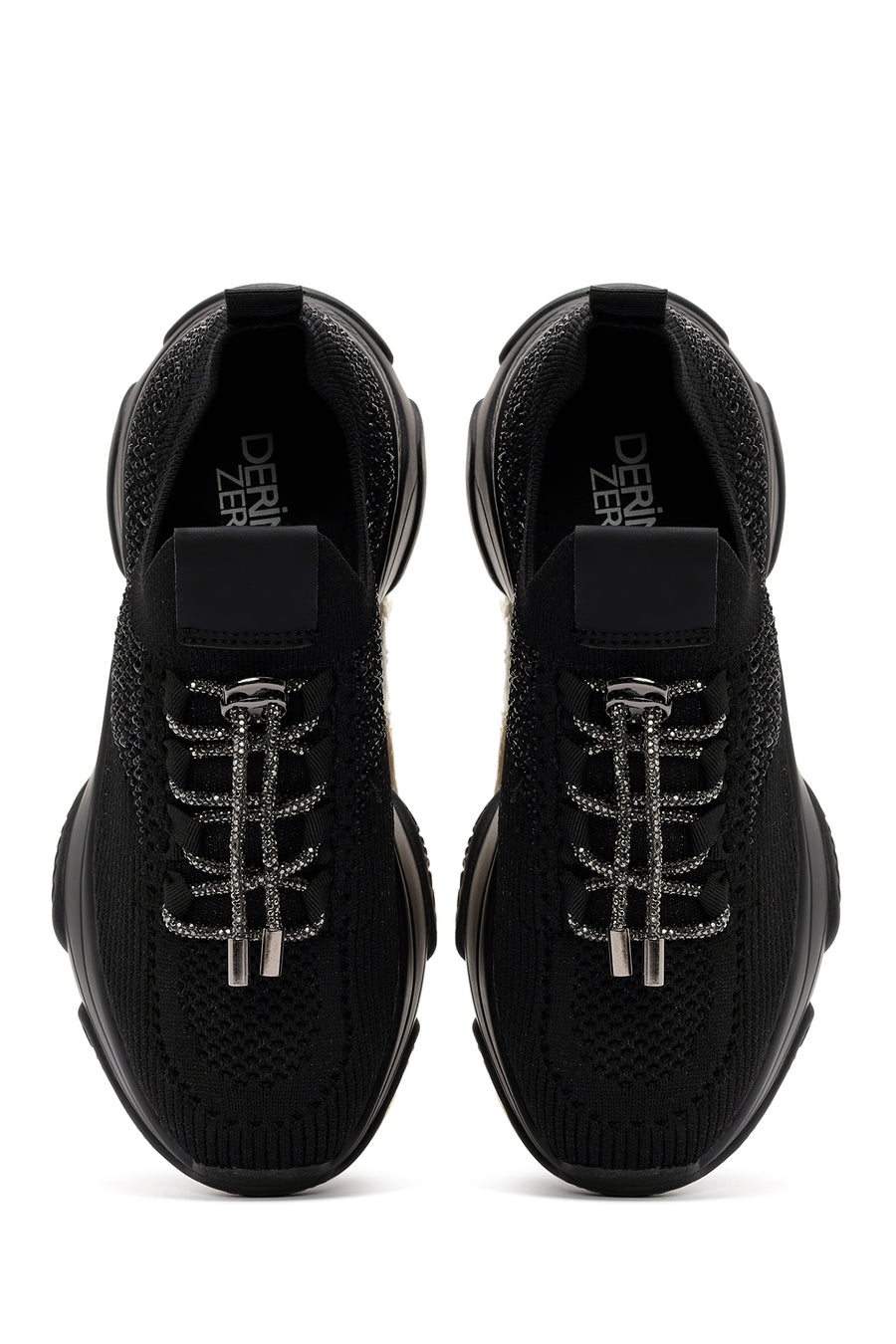 Derimod Zero Women's Black Lace-Up Stone Detailed Fabric Sneaker