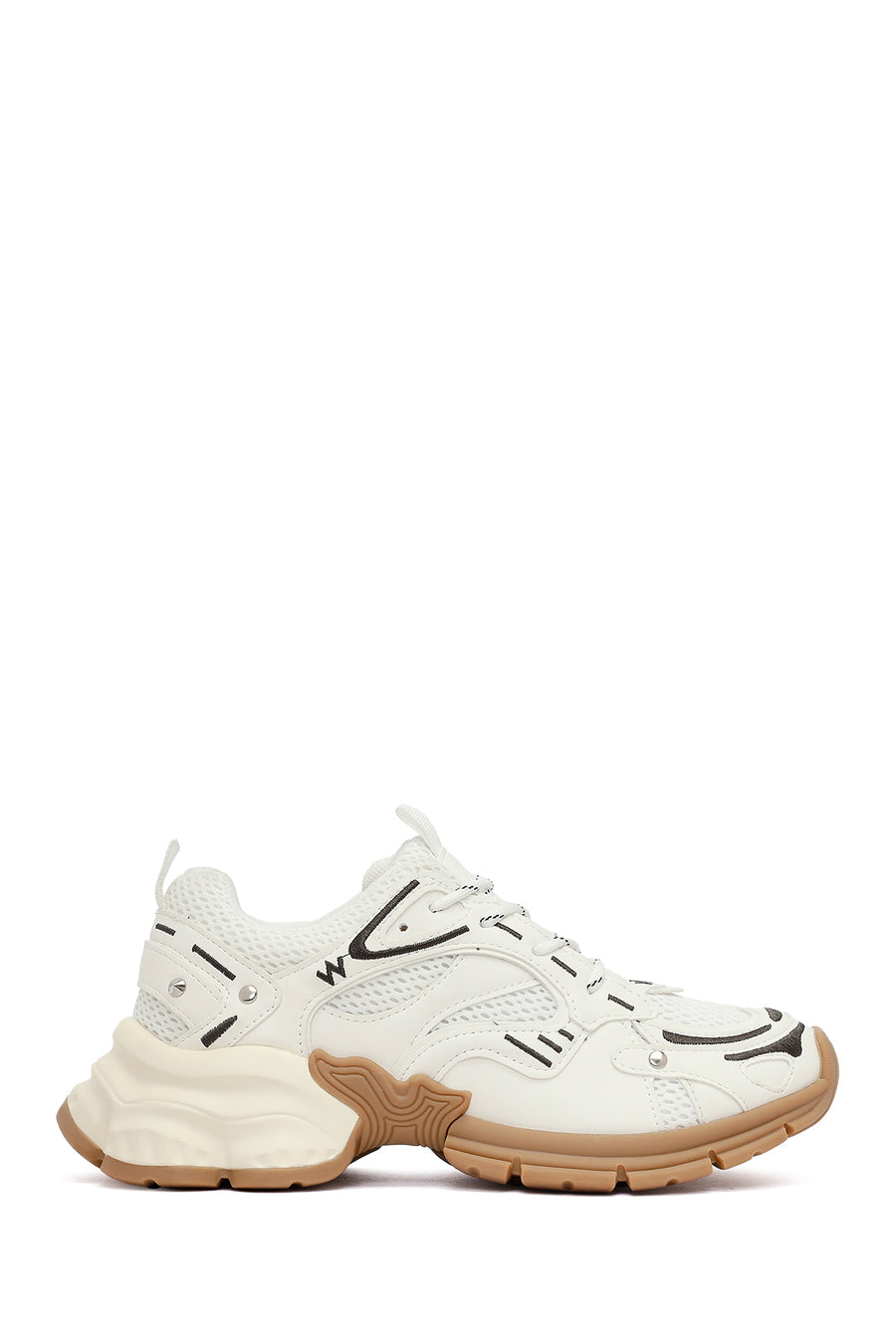Women's White Lace-Up Thick-Soled Sneaker 25AFD430414 | Derimod