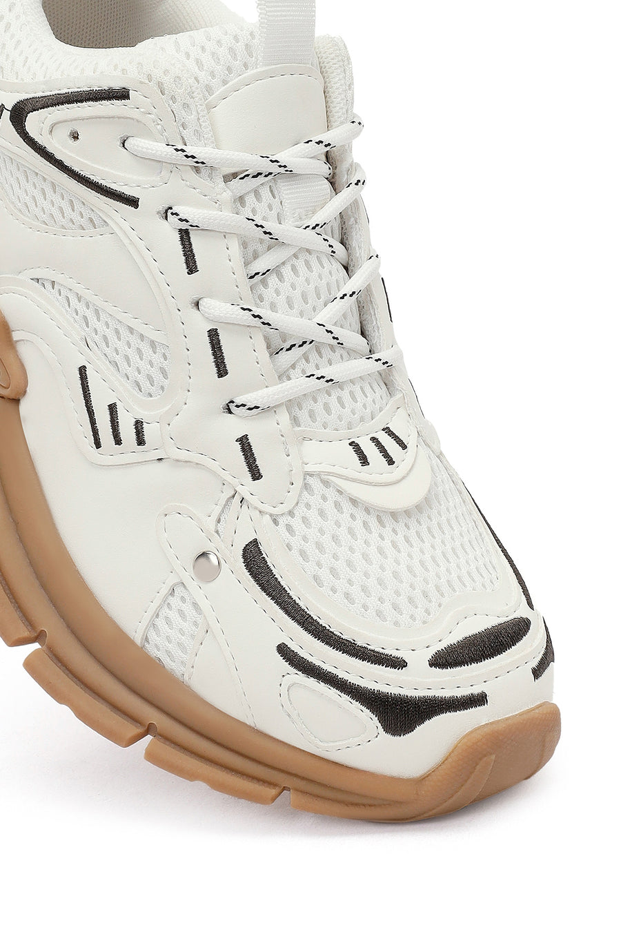 Women's White Lace-Up Thick-Soled Sneaker