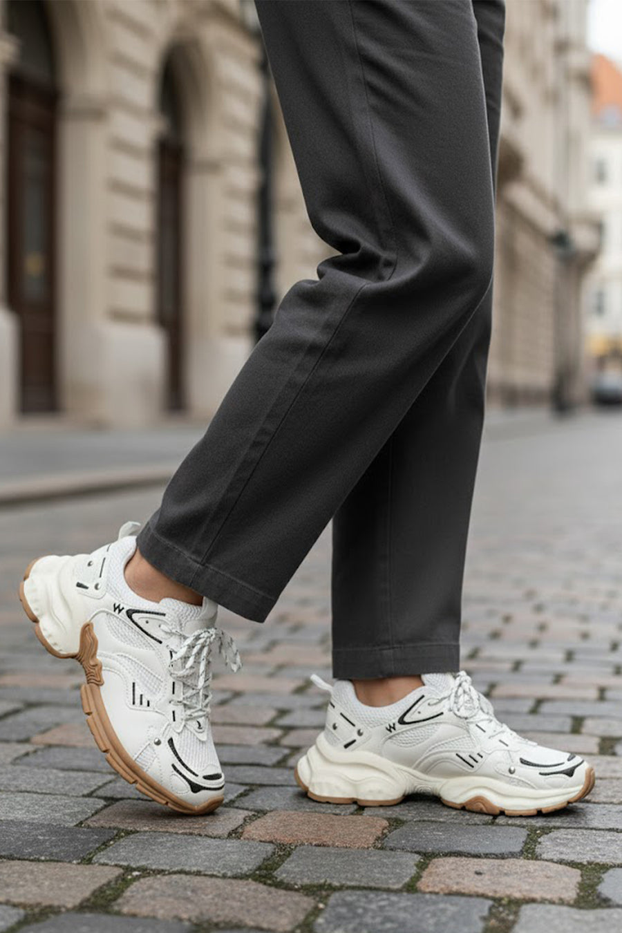 Women's White Lace-Up Thick-Soled Sneaker