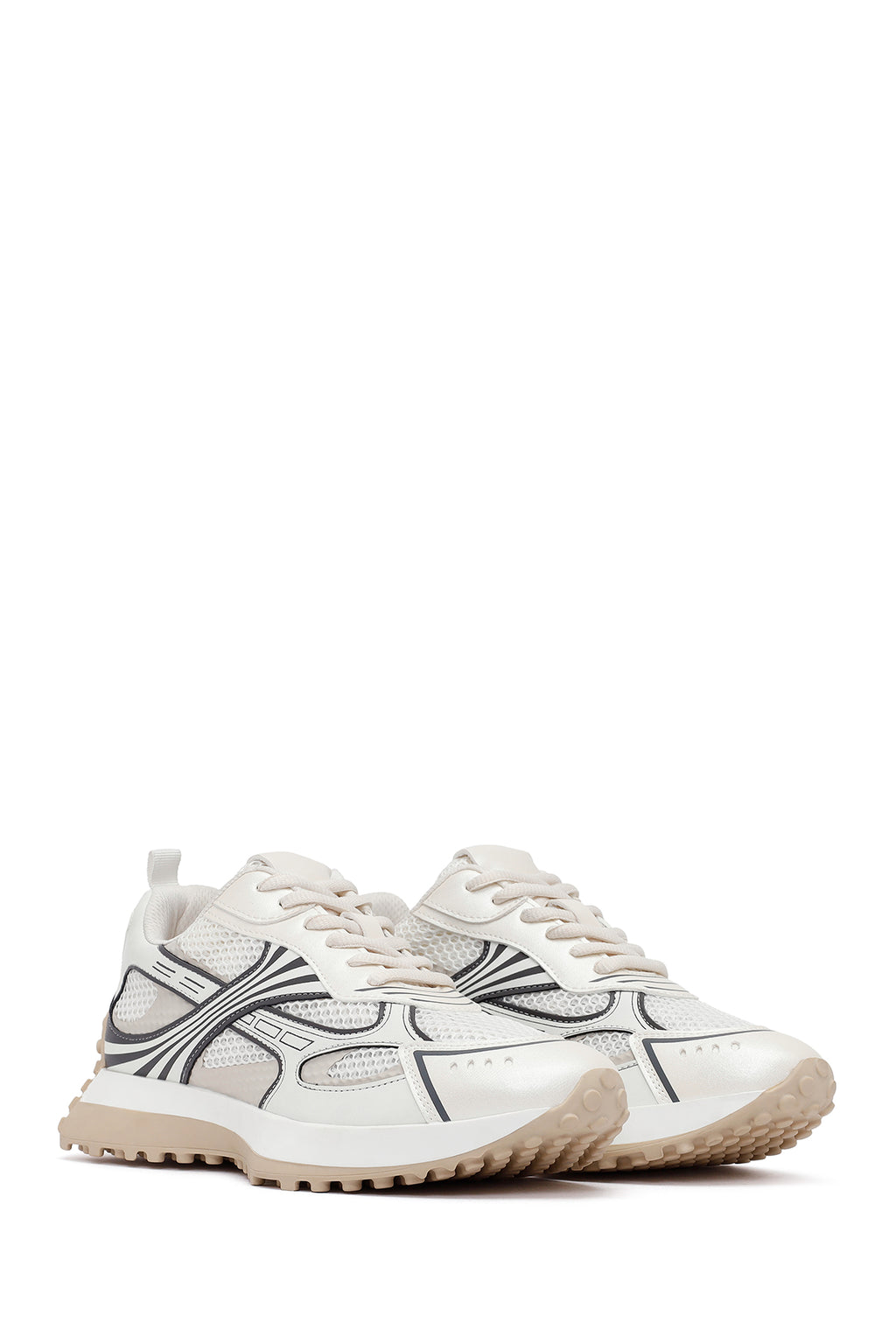 Kadın Beyaz Bağcıklı Kalın Tabanlı Sneaker