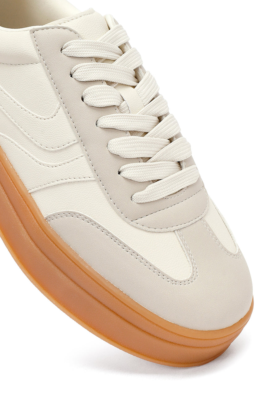 Kadın Bej Bağcıklı Kalın Tabanlı Sneaker