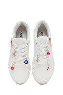 Women's White Lace-Up Thick-Soled Sneaker | Derimod