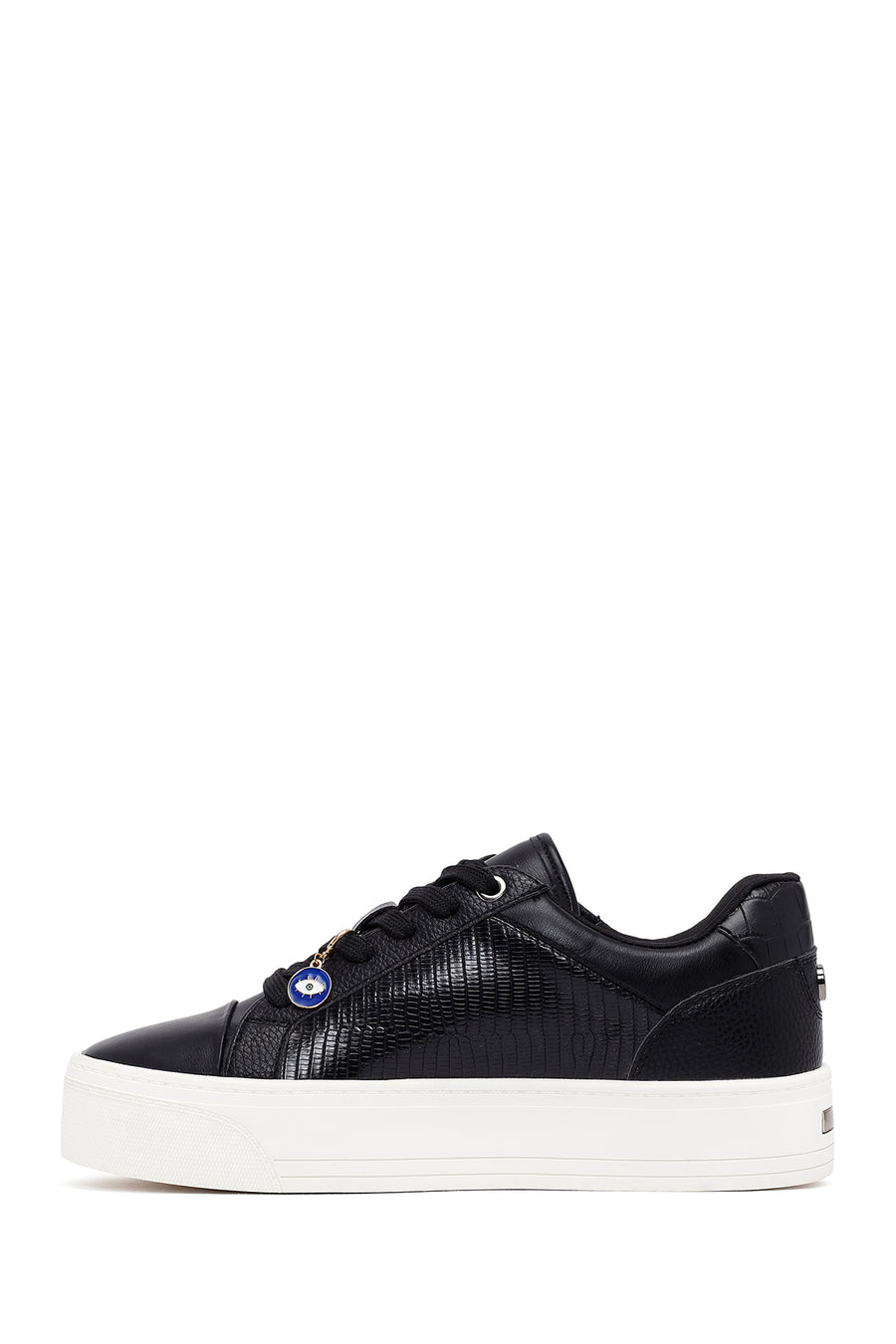 Women's Black Lace-Up Thick-Soled Sneaker