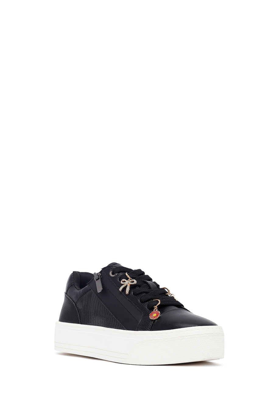 Women's Black Lace-Up Thick-Soled Sneaker