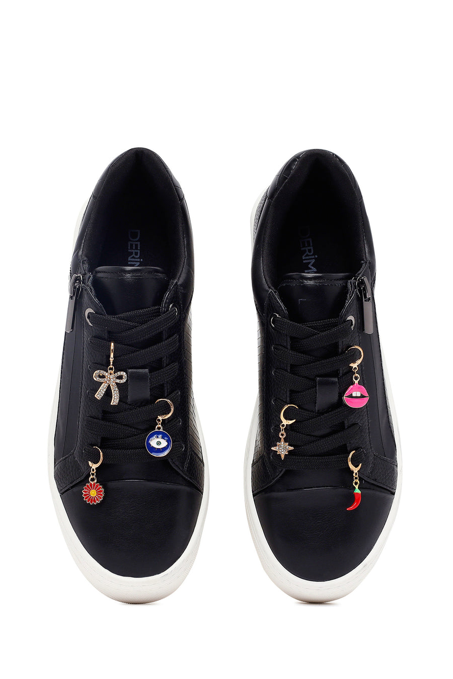 Women's Black Lace-Up Thick-Soled Sneaker
