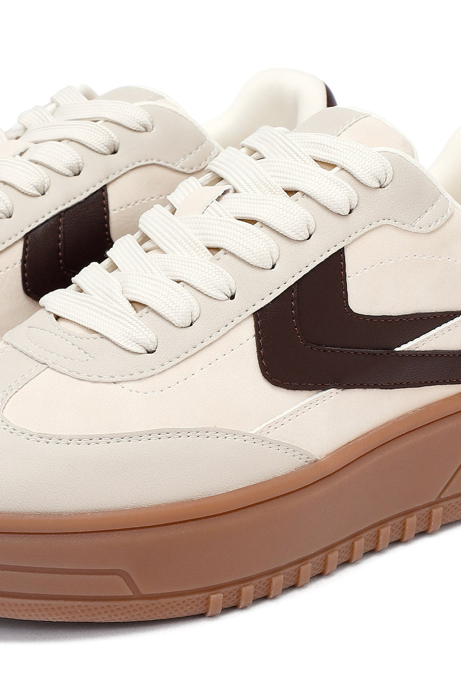 Women's Beige Lace-Up Thick-Soled Sneaker