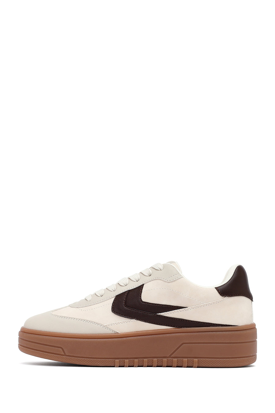 Women's Beige Lace-Up Thick-Soled Sneaker