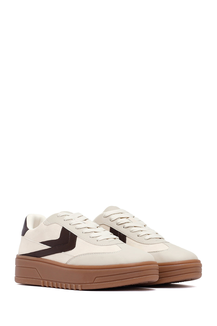 Women's Beige Lace-Up Thick-Soled Sneaker