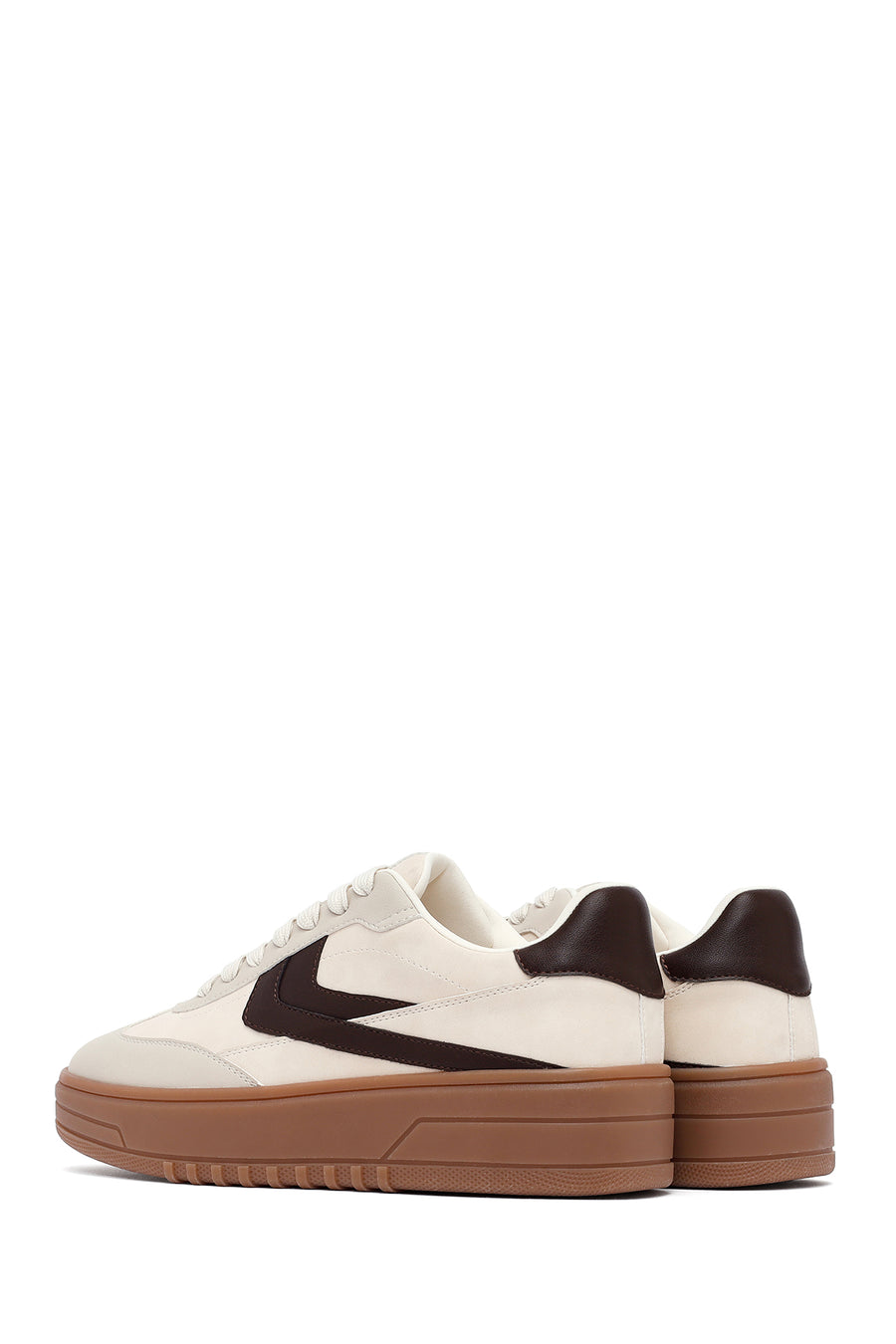 Women's Beige Lace-Up Thick-Soled Sneaker