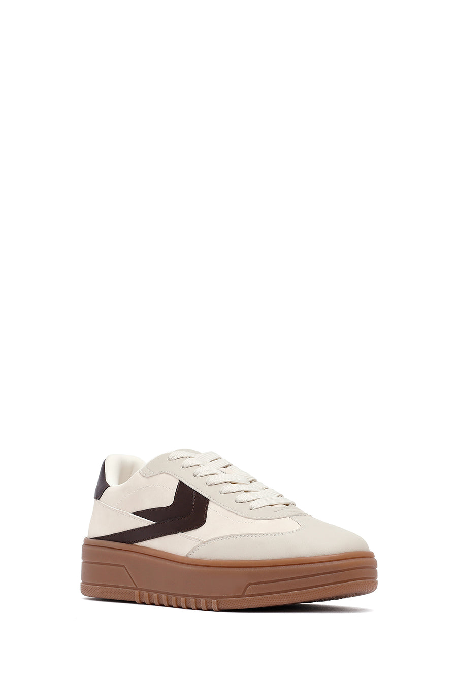 Women's Beige Lace-Up Thick-Soled Sneaker