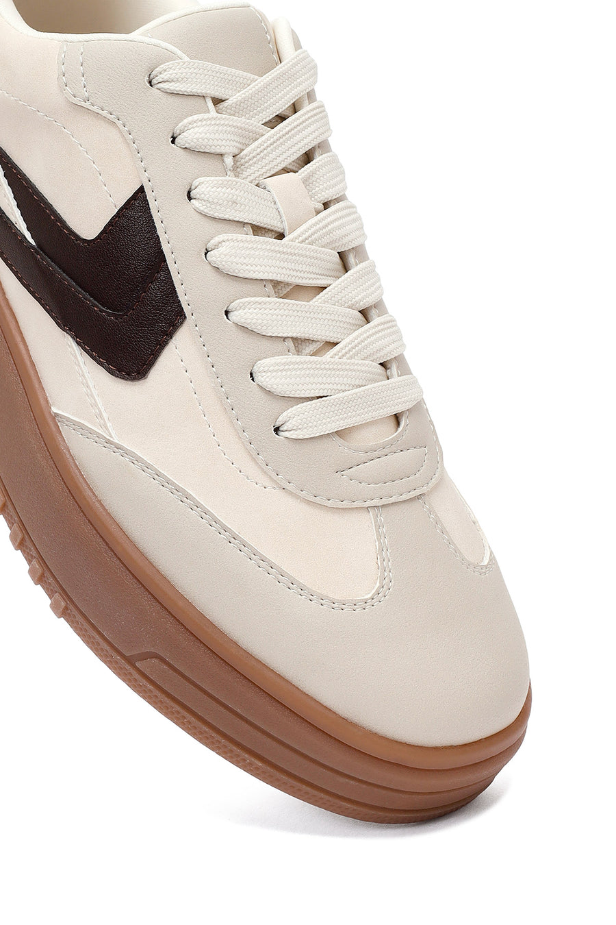 Women's Beige Lace-Up Thick-Soled Sneaker