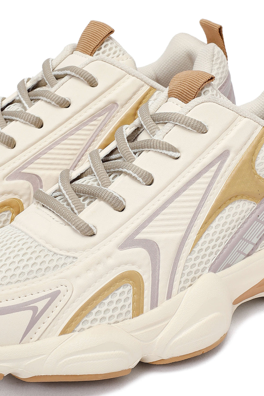 Women's Cream Lace-Up Thick-Soled Sneaker
