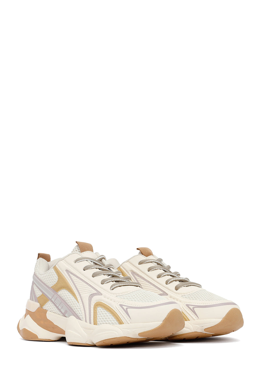 Women's Cream Lace-Up Thick-Soled Sneaker