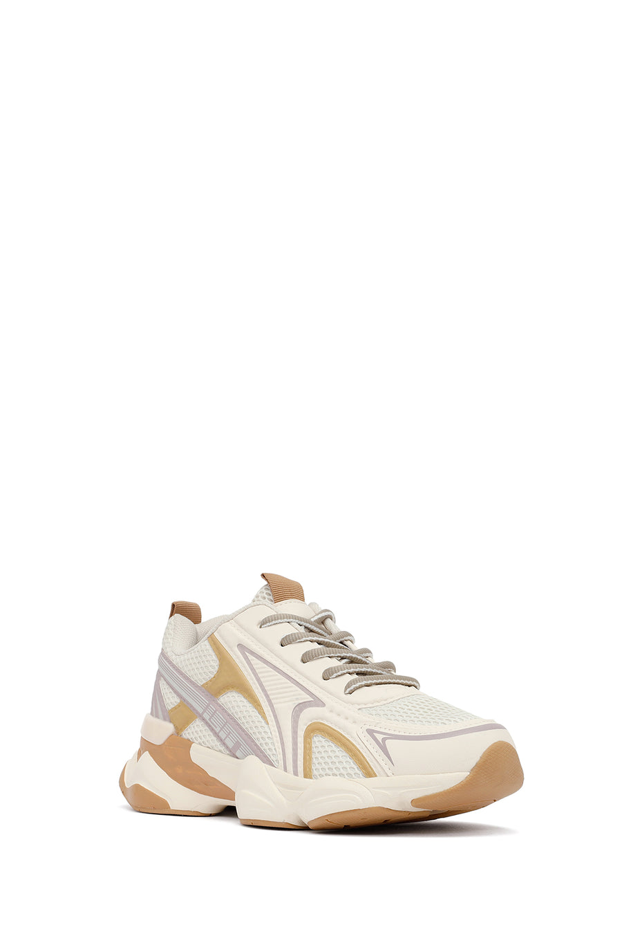 Women's Cream Lace-Up Thick-Soled Sneaker