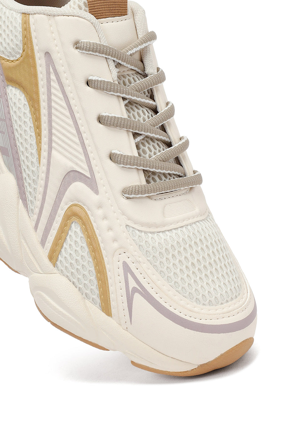 Women's Cream Lace-Up Thick-Soled Sneaker