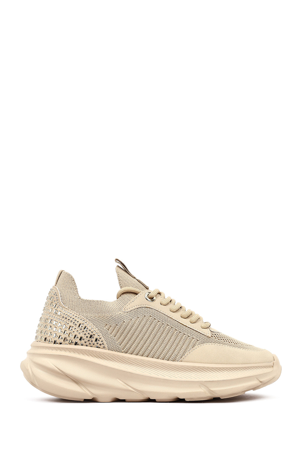 Derimod Zero Kadın Bej Bağcıklı Kalın Tabanlı Kumaş Sneaker