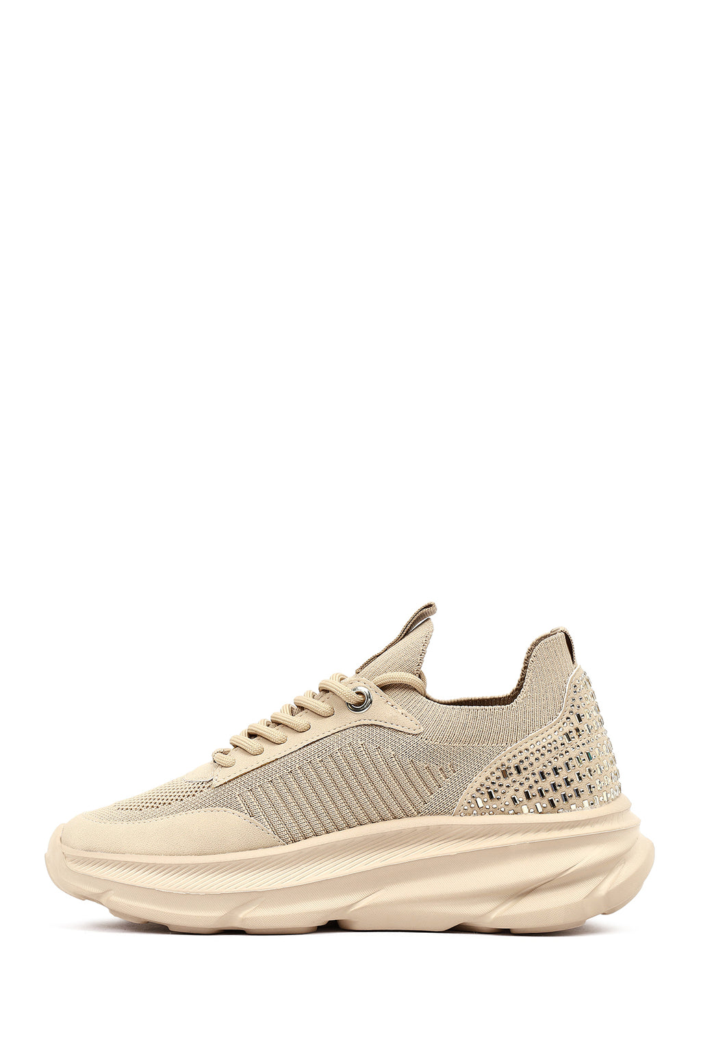 Derimod Zero Kadın Bej Bağcıklı Kalın Tabanlı Kumaş Sneaker