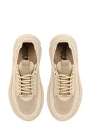 Derimod Zero Kadın Bej Bağcıklı Kalın Tabanlı Kumaş Sneaker | Derimod