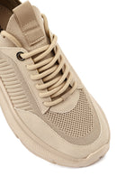 Derimod Zero Kadın Bej Bağcıklı Kalın Tabanlı Kumaş Sneaker | Derimod