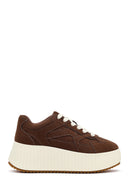 Women's Brown Lace-Up Thick-Soled Suede Sneaker | Derimod