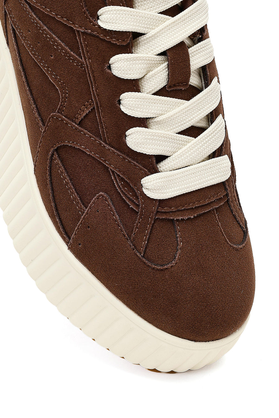 Kadın Kahverengi Bağcıklı Kalın Tabanlı Süet Sneaker
