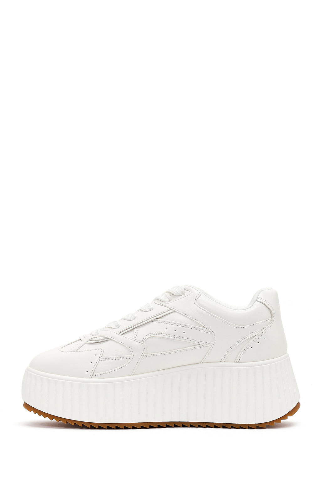 Kadın Beyaz Kalın Tabanlı Bağcıklı Sneaker