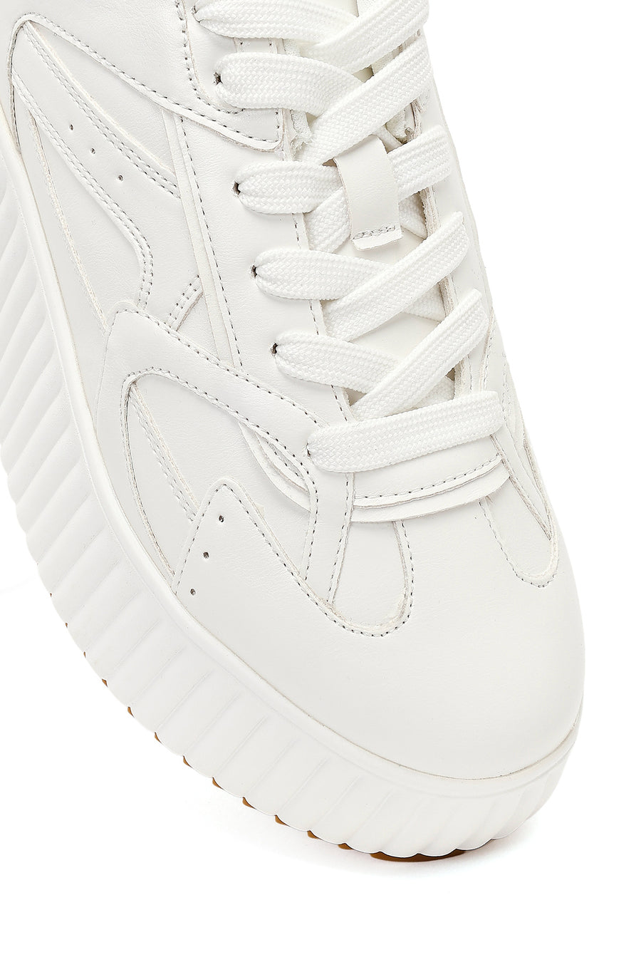 Kadın Beyaz Kalın Tabanlı Bağcıklı Sneaker