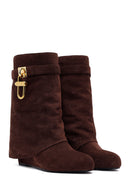 Kadın Kahverengi Dolgu Topuklu Süet Bot | Derimod