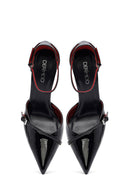 Women's Black Ankle Buckle High Thin Heel Patent Leather Stiletto | Derimod