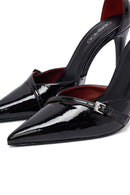 Women's Black Ankle Buckle High Thin Heel Patent Leather Stiletto | Derimod