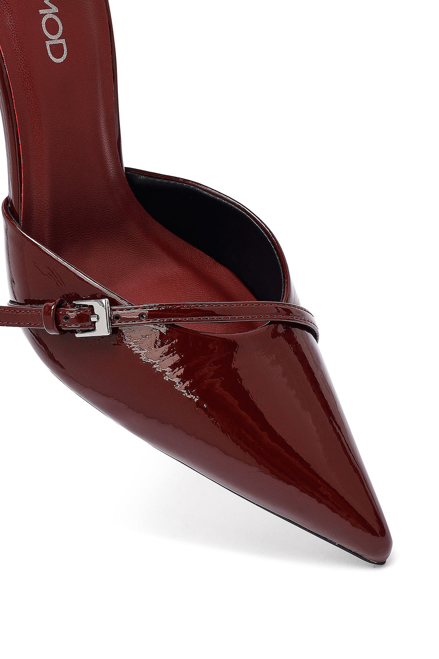 Women's Burgundy Ankle Buckle High Thin Heel Patent Leather Stiletto
