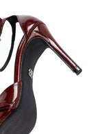 Women's Burgundy Ankle Buckle High Thin Heel Patent Leather Stiletto | Derimod
