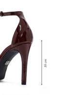 Women's Burgundy Ankle Buckle High Thin Heel Patent Leather Stiletto | Derimod