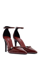 Women's Burgundy Ankle Buckle High Thin Heel Patent Leather Stiletto | Derimod