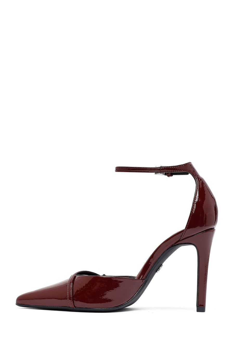 Women's Burgundy Ankle Buckle High Thin Heel Patent Leather Stiletto